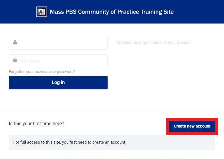 Login box with "Create new account" button highlighted in red.